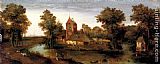 Tower Canvas Paintings - A moated tower with farmhouses